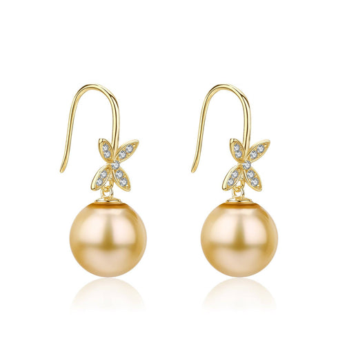 10-11mm Golden South Sea Pearl Amelia Hook Earrings - House Of Pearls